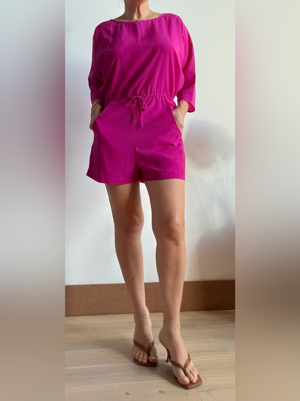 Marciano Fuchsia dolman romper size S woven fabric. Great condition!